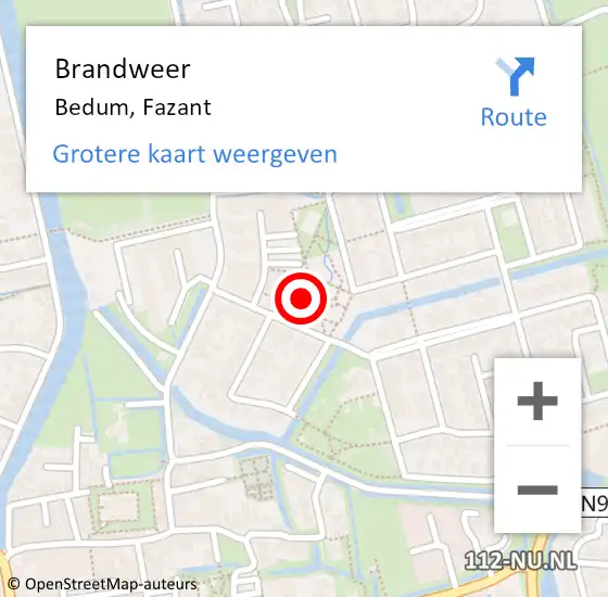 Locatie op kaart van de 112 melding: Brandweer Bedum, Fazant op 18 oktober 2023 07:43