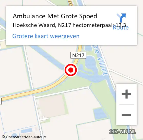 Locatie op kaart van de 112 melding: Ambulance Met Grote Spoed Naar Hoeksche Waard, N217 hectometerpaal: 12,3 op 18 oktober 2023 07:43