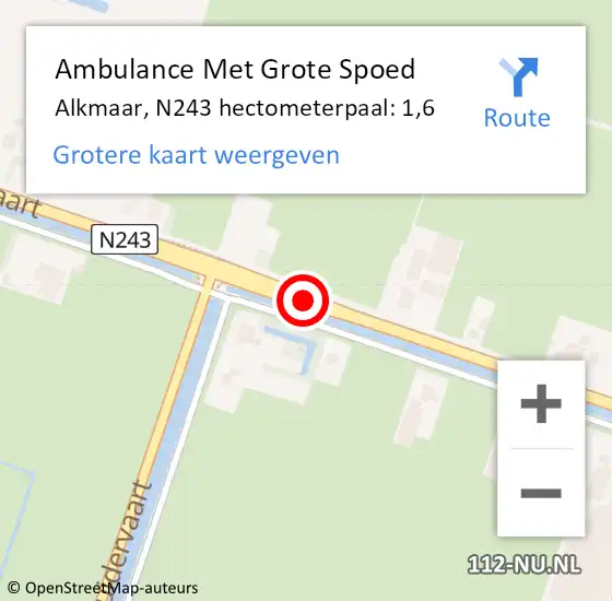 Locatie op kaart van de 112 melding: Ambulance Met Grote Spoed Naar Alkmaar, N243 hectometerpaal: 1,6 op 18 oktober 2023 07:55