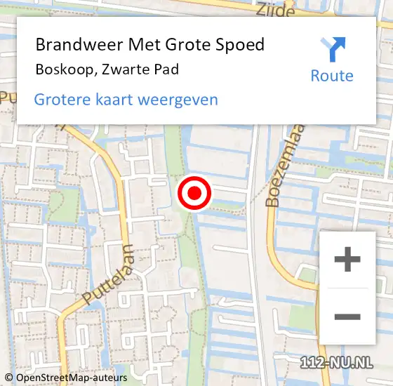 Locatie op kaart van de 112 melding: Brandweer Met Grote Spoed Naar Boskoop, Zwarte Pad op 18 oktober 2023 07:57