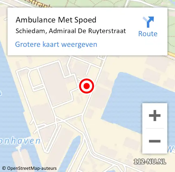 Locatie op kaart van de 112 melding: Ambulance Met Spoed Naar Schiedam, Admiraal De Ruyterstraat op 18 oktober 2023 08:35