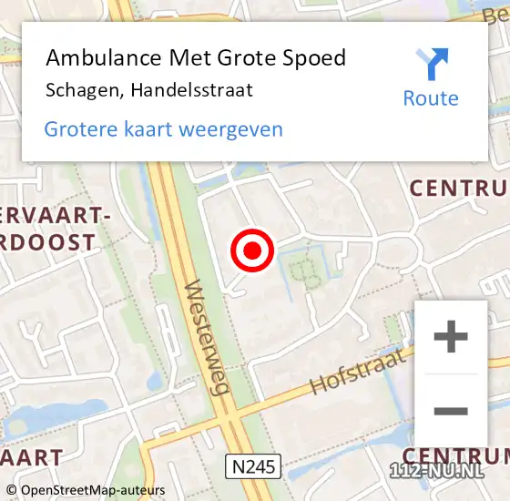 Locatie op kaart van de 112 melding: Ambulance Met Grote Spoed Naar Schagen, Handelsstraat op 18 oktober 2023 08:38