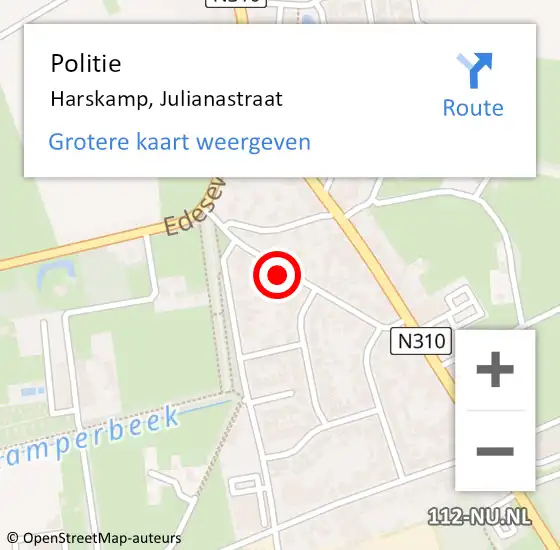 Locatie op kaart van de 112 melding: Politie Harskamp, Julianastraat op 18 oktober 2023 09:07