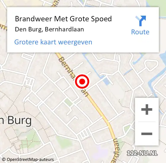 Locatie op kaart van de 112 melding: Brandweer Met Grote Spoed Naar Den Burg, Bernhardlaan op 18 oktober 2023 09:08