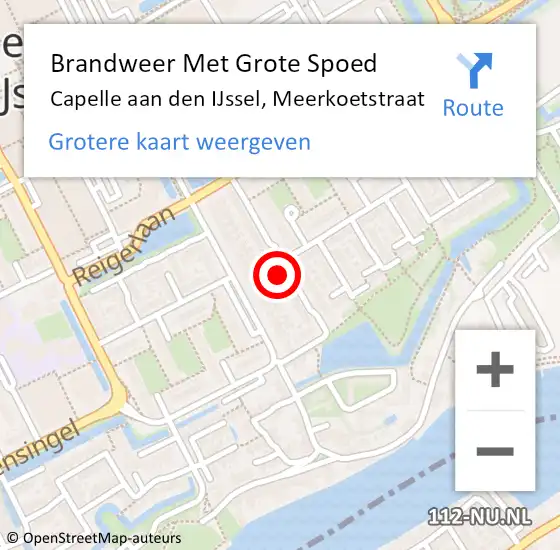 Locatie op kaart van de 112 melding: Brandweer Met Grote Spoed Naar Capelle aan den IJssel, Meerkoetstraat op 18 oktober 2023 09:08