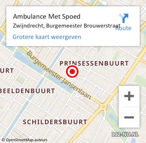 Locatie op kaart van de 112 melding: Ambulance Met Spoed Naar Zwijndrecht, Burgemeester Brouwerstraat op 18 oktober 2023 09:14