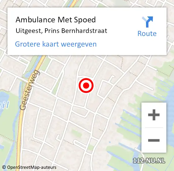 Locatie op kaart van de 112 melding: Ambulance Met Spoed Naar Uitgeest, Prins Bernhardstraat op 18 oktober 2023 09:19