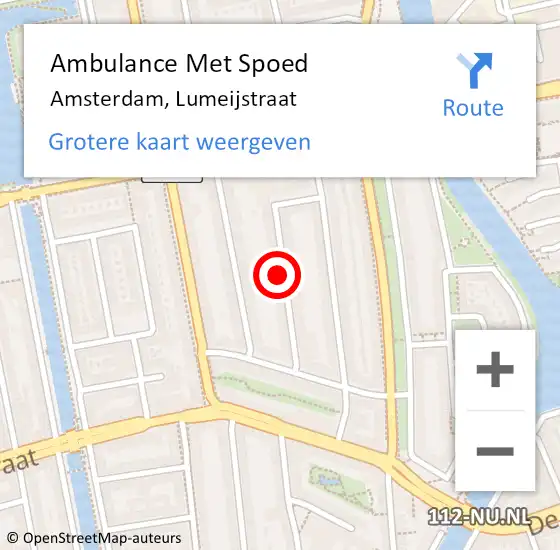 Locatie op kaart van de 112 melding: Ambulance Met Spoed Naar Amsterdam, Lumeijstraat op 18 oktober 2023 09:24