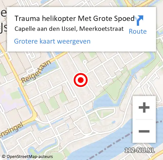 Locatie op kaart van de 112 melding: Trauma helikopter Met Grote Spoed Naar Capelle aan den IJssel, Meerkoetstraat op 18 oktober 2023 09:28