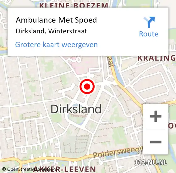 Locatie op kaart van de 112 melding: Ambulance Met Spoed Naar Dirksland, Winterstraat op 18 oktober 2023 09:32