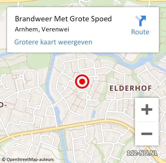 Locatie op kaart van de 112 melding: Brandweer Met Grote Spoed Naar Arnhem, Verenwei op 18 oktober 2023 09:39