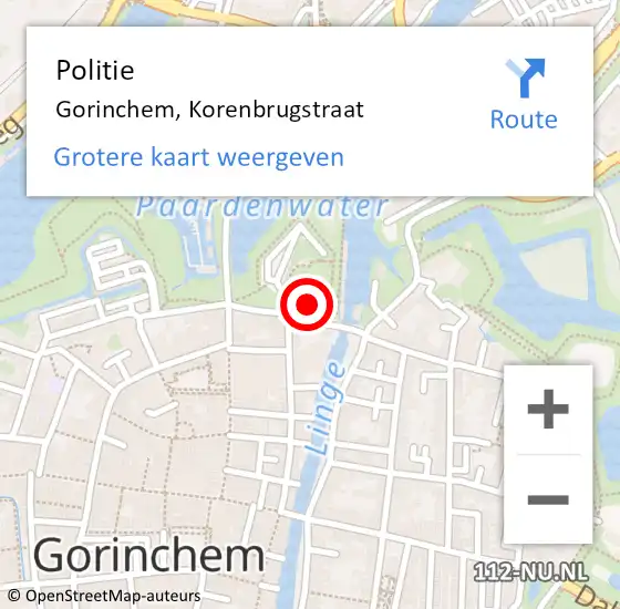 Locatie op kaart van de 112 melding: Politie Gorinchem, Korenbrugstraat op 18 oktober 2023 09:41