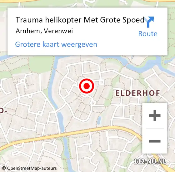 Locatie op kaart van de 112 melding: Trauma helikopter Met Grote Spoed Naar Arnhem, Verenwei op 18 oktober 2023 09:44