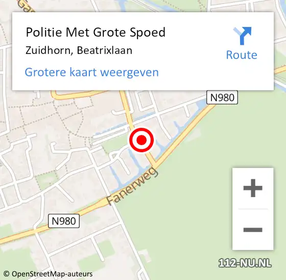 Locatie op kaart van de 112 melding: Politie Met Grote Spoed Naar Zuidhorn, Beatrixlaan op 18 oktober 2023 09:48