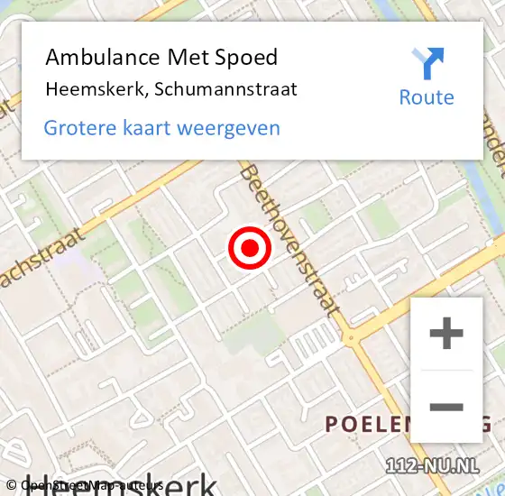 Locatie op kaart van de 112 melding: Ambulance Met Spoed Naar Heemskerk, Schumannstraat op 18 oktober 2023 10:00