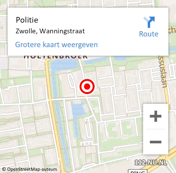 Locatie op kaart van de 112 melding: Politie Zwolle, Wanningstraat op 18 oktober 2023 10:10