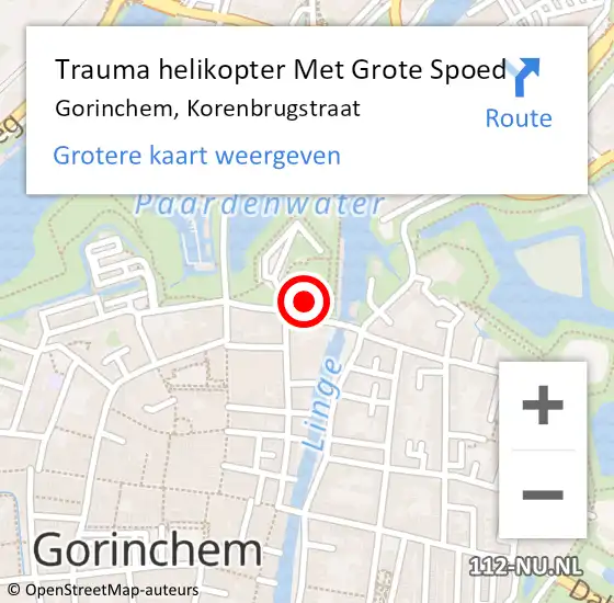 Locatie op kaart van de 112 melding: Trauma helikopter Met Grote Spoed Naar Gorinchem, Korenbrugstraat op 18 oktober 2023 10:11