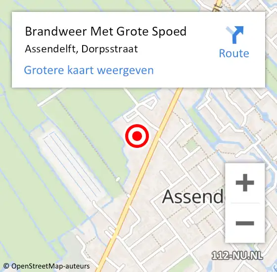 Locatie op kaart van de 112 melding: Brandweer Met Grote Spoed Naar Assendelft, Dorpsstraat op 18 oktober 2023 10:13