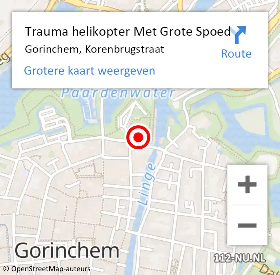 Locatie op kaart van de 112 melding: Trauma helikopter Met Grote Spoed Naar Gorinchem, Korenbrugstraat op 18 oktober 2023 10:16