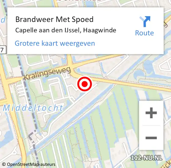 Locatie op kaart van de 112 melding: Brandweer Met Spoed Naar Capelle aan den IJssel, Haagwinde op 18 oktober 2023 11:14
