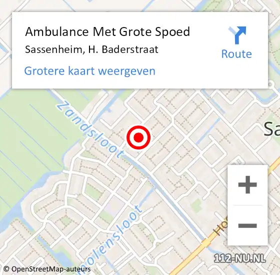 Locatie op kaart van de 112 melding: Ambulance Met Grote Spoed Naar Sassenheim, H. Baderstraat op 18 oktober 2023 11:45