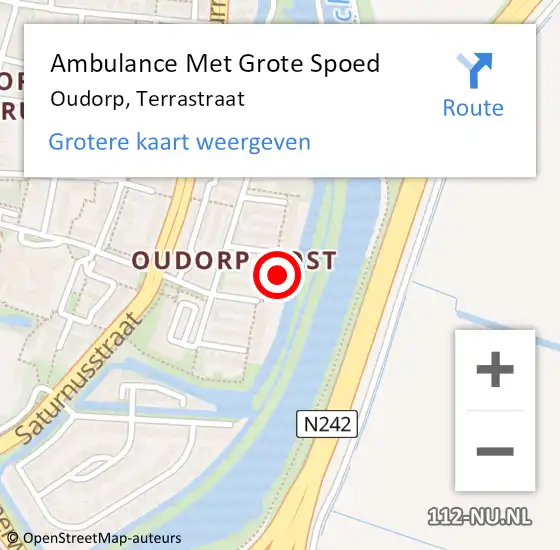 Locatie op kaart van de 112 melding: Ambulance Met Grote Spoed Naar Oudorp, Terrastraat op 18 oktober 2023 11:46