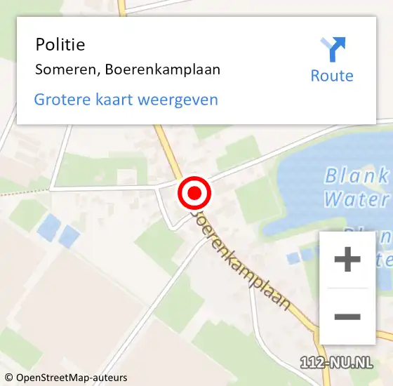 Locatie op kaart van de 112 melding: Politie Someren, Boerenkamplaan op 18 oktober 2023 12:18