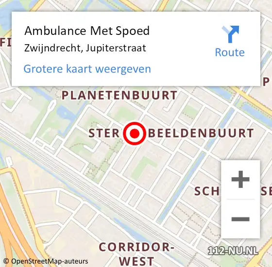 Locatie op kaart van de 112 melding: Ambulance Met Spoed Naar Zwijndrecht, Jupiterstraat op 18 oktober 2023 12:38