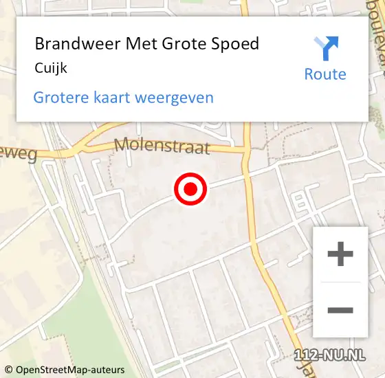 Locatie op kaart van de 112 melding: Brandweer Met Grote Spoed Naar Cuijk op 18 oktober 2023 12:53