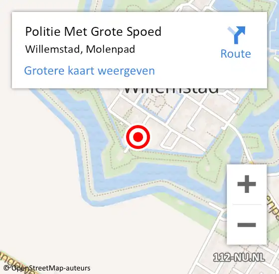 Locatie op kaart van de 112 melding: Politie Met Grote Spoed Naar Willemstad, Molenpad op 18 oktober 2023 12:57