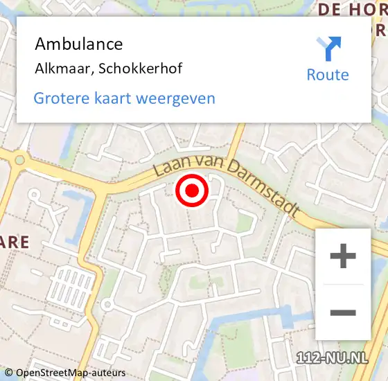 Locatie op kaart van de 112 melding: Ambulance Alkmaar, Schokkerhof op 18 oktober 2023 13:04