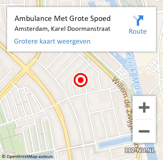 Locatie op kaart van de 112 melding: Ambulance Met Grote Spoed Naar Amsterdam, Karel Doormanstraat op 18 oktober 2023 13:19