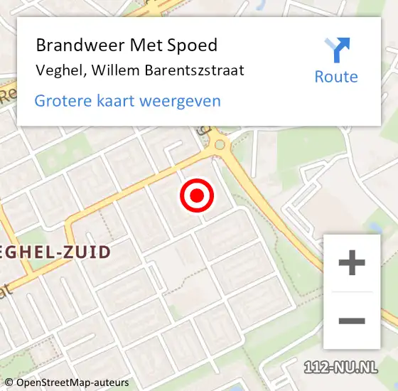 Locatie op kaart van de 112 melding: Brandweer Met Spoed Naar Veghel, Willem Barentszstraat op 18 oktober 2023 13:24