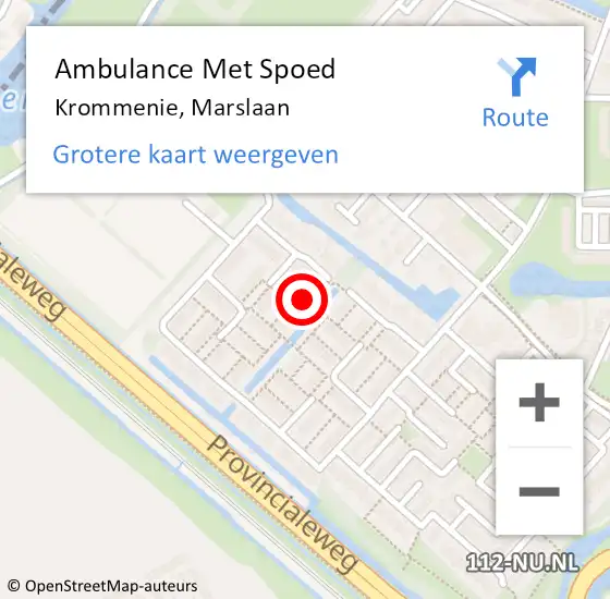 Locatie op kaart van de 112 melding: Ambulance Met Spoed Naar Krommenie, Marslaan op 18 oktober 2023 13:39