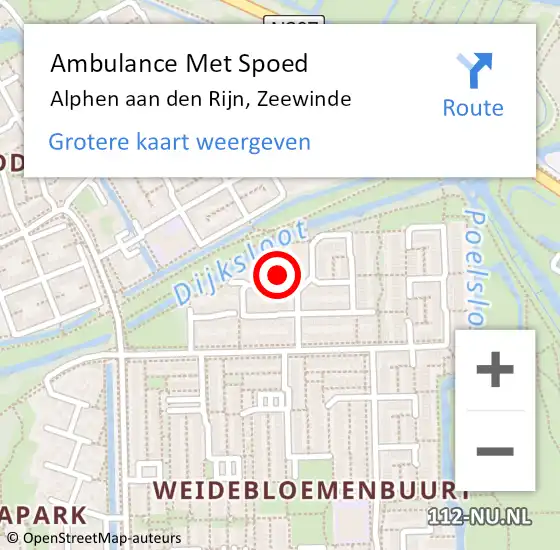 Locatie op kaart van de 112 melding: Ambulance Met Spoed Naar Alphen aan den Rijn, Zeewinde op 18 oktober 2023 13:43