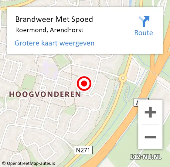 Locatie op kaart van de 112 melding: Brandweer Met Spoed Naar Roermond, Arendhorst op 18 oktober 2023 14:39