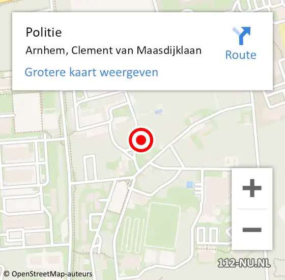 Locatie op kaart van de 112 melding: Politie Arnhem, Clement van Maasdijklaan op 18 oktober 2023 14:53