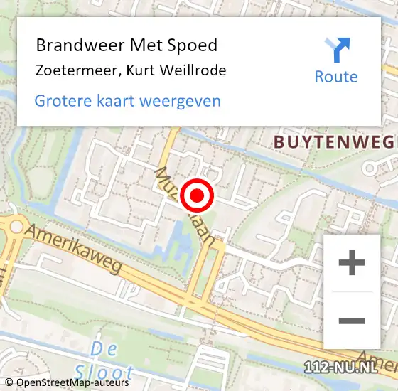 Locatie op kaart van de 112 melding: Brandweer Met Spoed Naar Zoetermeer, Kurt Weillrode op 18 oktober 2023 14:58