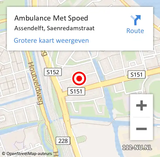 Locatie op kaart van de 112 melding: Ambulance Met Spoed Naar Assendelft, Saenredamstraat op 18 oktober 2023 15:07