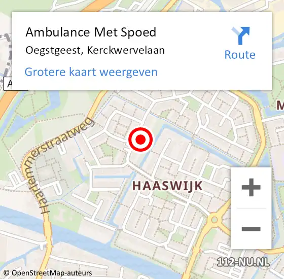Locatie op kaart van de 112 melding: Ambulance Met Spoed Naar Oegstgeest, Kerckwervelaan op 18 oktober 2023 15:14