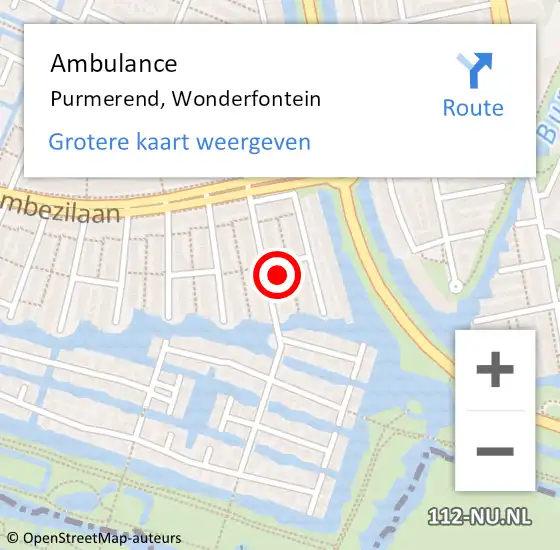 Locatie op kaart van de 112 melding: Ambulance Purmerend, Wonderfontein op 18 oktober 2023 15:31