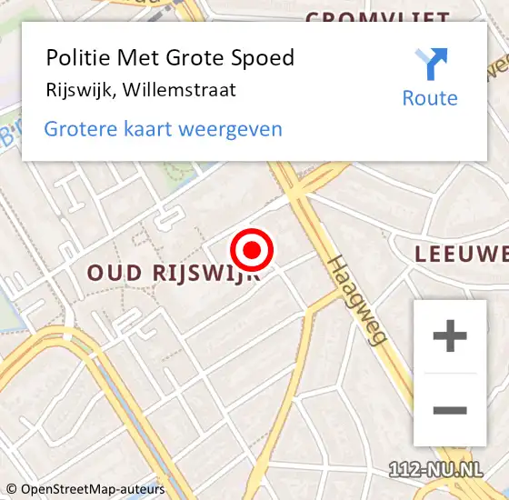 Locatie op kaart van de 112 melding: Politie Met Grote Spoed Naar Rijswijk, Willemstraat op 18 oktober 2023 15:44