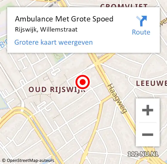 Locatie op kaart van de 112 melding: Ambulance Met Grote Spoed Naar Rijswijk, Willemstraat op 18 oktober 2023 15:45