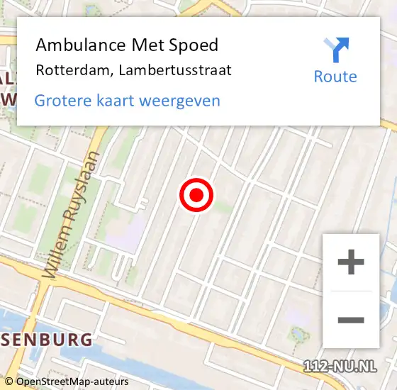 Locatie op kaart van de 112 melding: Ambulance Met Spoed Naar Rotterdam, Lambertusstraat op 18 oktober 2023 16:02
