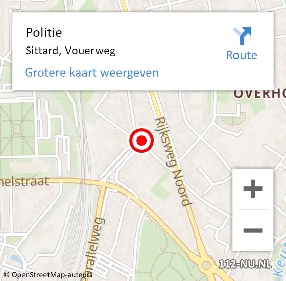 Locatie op kaart van de 112 melding: Politie Sittard, Vouerweg op 18 oktober 2023 16:09