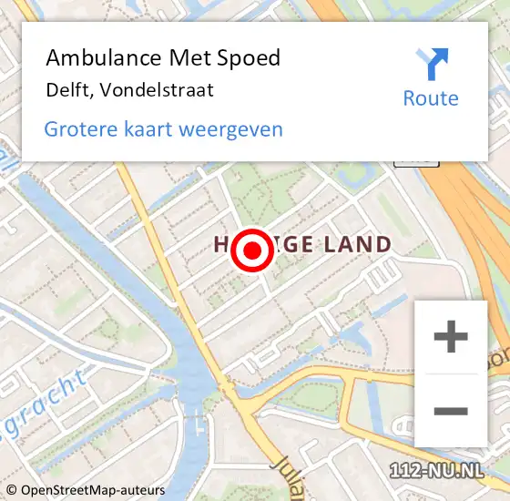 Locatie op kaart van de 112 melding: Ambulance Met Spoed Naar Delft, Vondelstraat op 18 oktober 2023 17:29