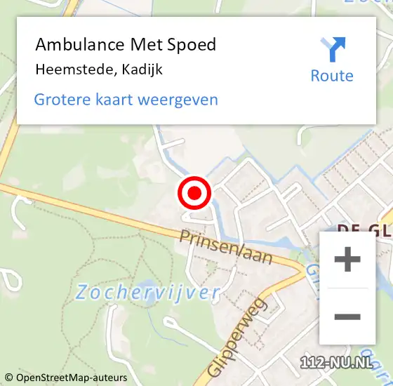 Locatie op kaart van de 112 melding: Ambulance Met Spoed Naar Heemstede, Kadijk op 18 oktober 2023 17:36