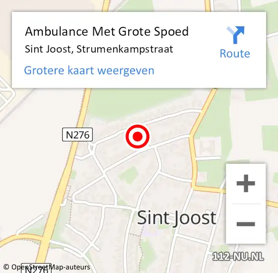 Locatie op kaart van de 112 melding: Ambulance Met Grote Spoed Naar Sint Joost, Strumenkampstraat op 12 september 2014 02:57