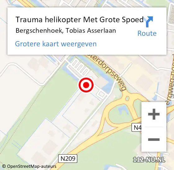 Locatie op kaart van de 112 melding: Trauma helikopter Met Grote Spoed Naar Bergschenhoek, Tobias Asserlaan op 18 oktober 2023 17:48