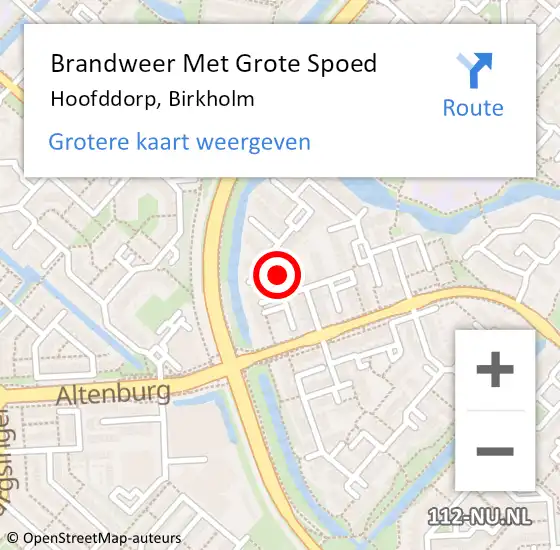 Locatie op kaart van de 112 melding: Brandweer Met Grote Spoed Naar Hoofddorp, Birkholm op 18 oktober 2023 17:54